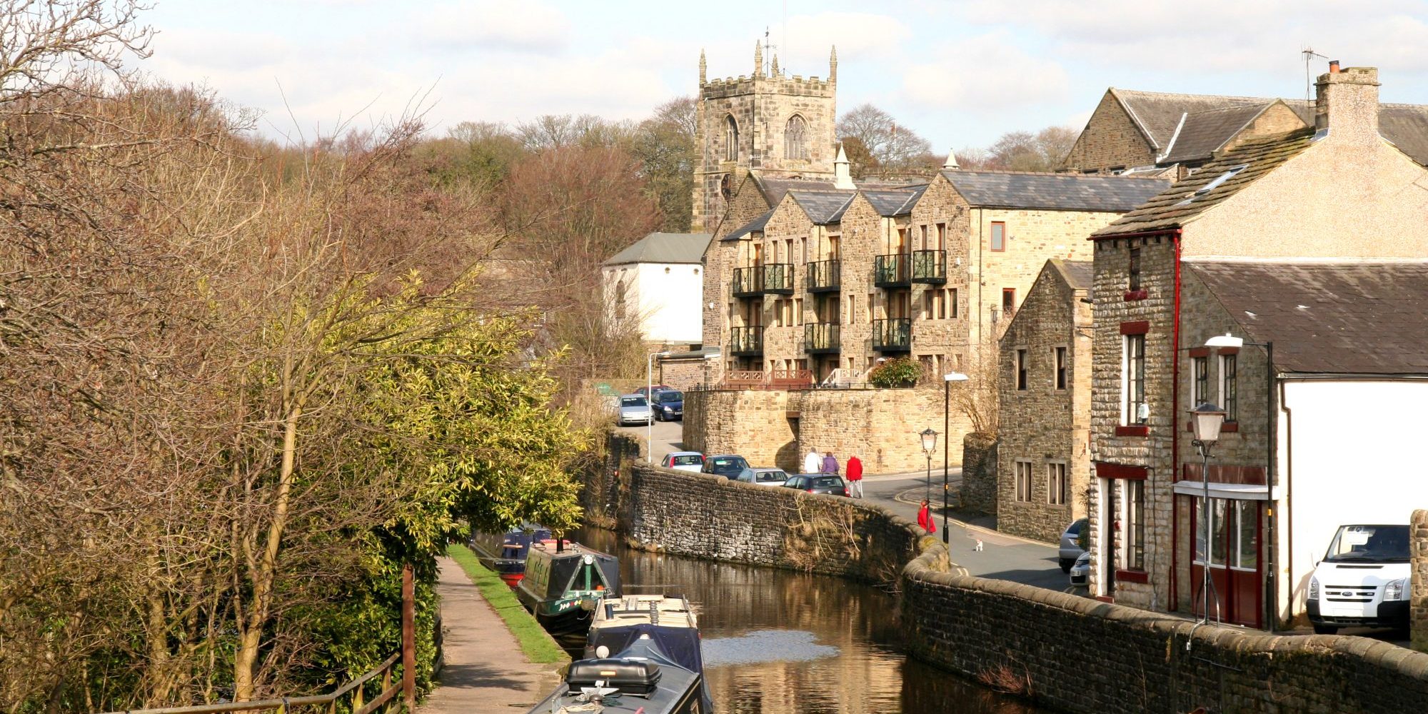 view across the canal and rooftops of Skipton